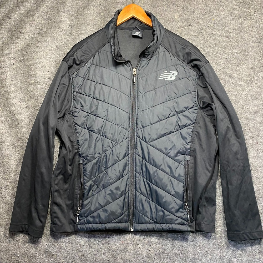 New Balance Jacket Womens XL Hybrid Quilted Puffer Fleece Full Zip Sporty Black
